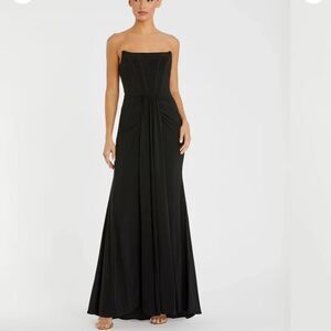 Mac Duggal Black Strapless Corset A-Line Jersey Maxi Gown/Dress 10 13003 New